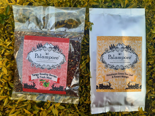 Palampore Pouches: Rosehip Mint Infusion and Kesari Mango Green tea Palampore Pouches: Rosehip Mint Infusion and Kesari Mango Green tea