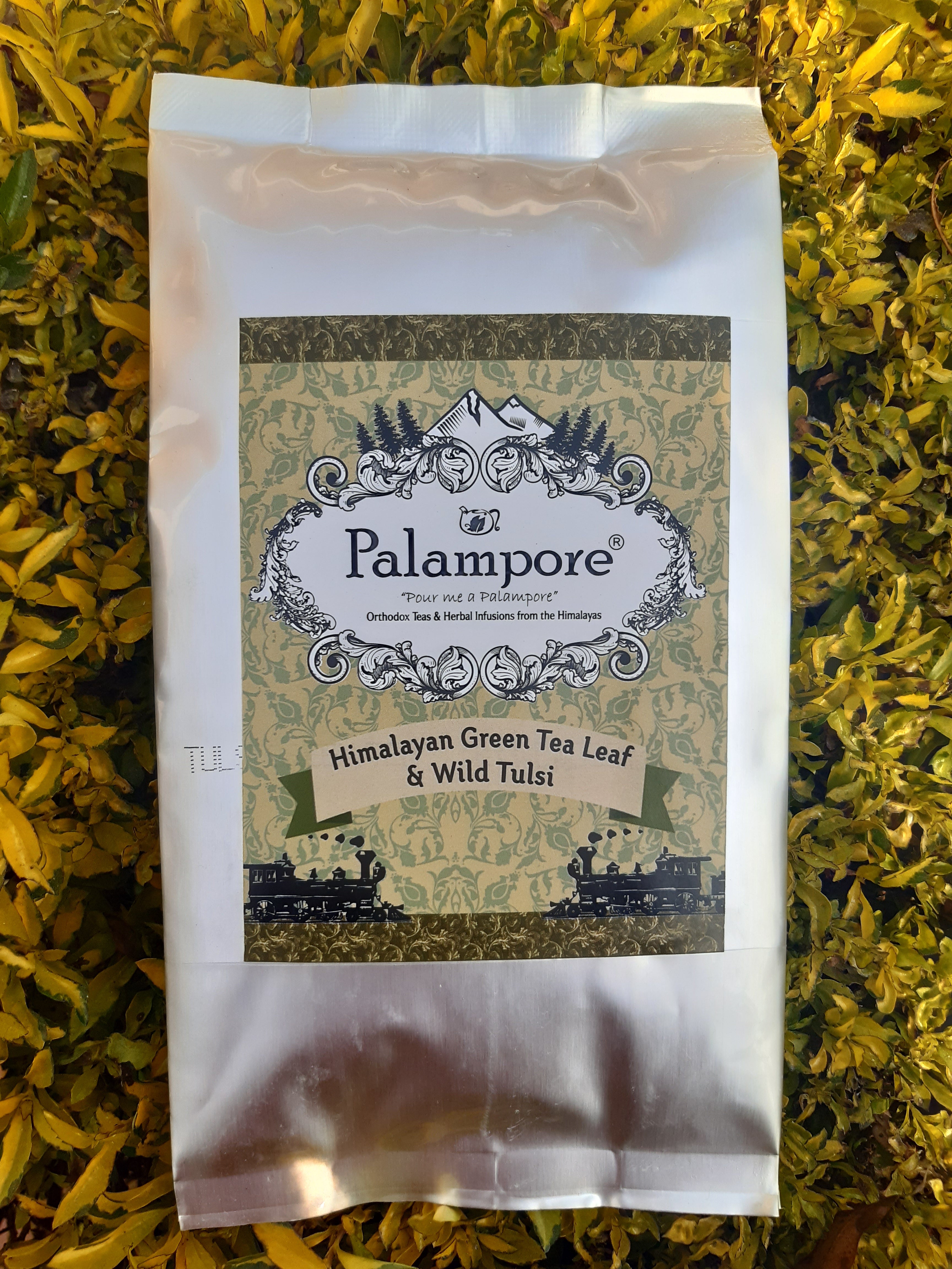 PALAMPORE Pouch- Himalayan Long Leaf Green Tea & Wild Tulsi (Basil)- Silver Pouch