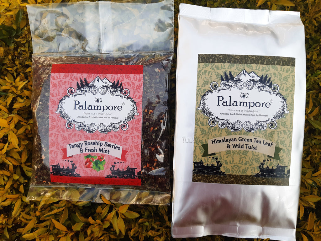 Palampore Pouches: Rosehip& Mint Infusion and Wild Tulsi Green tea- Foil Pouches