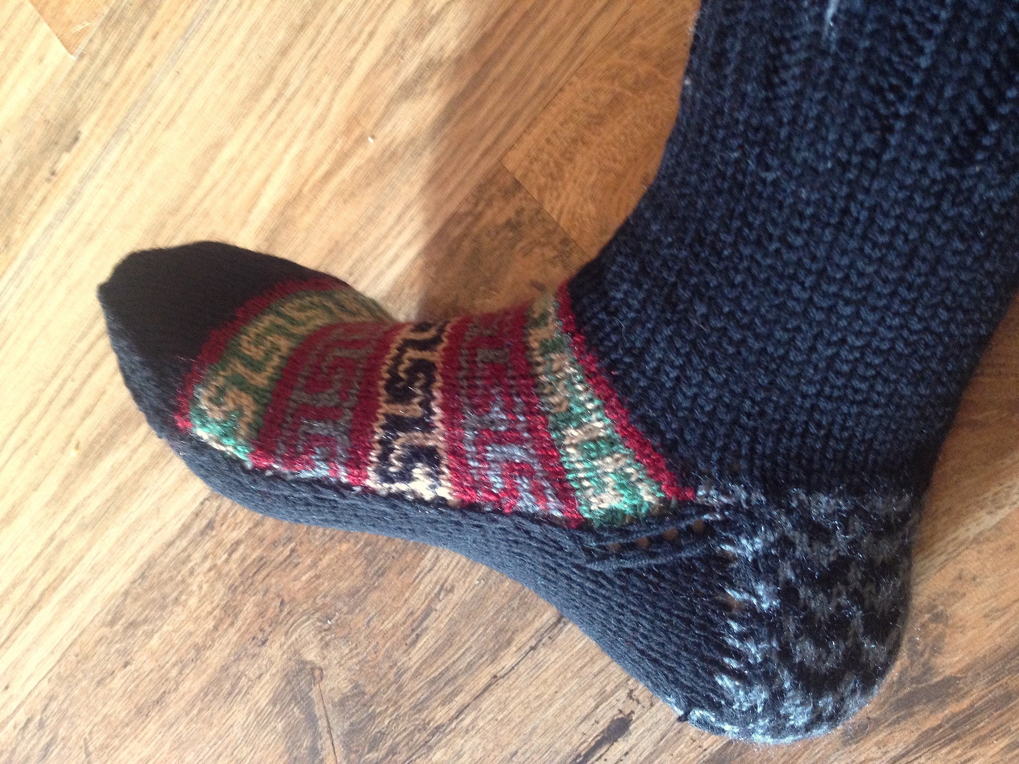 Woolen Socks, Charcoal Black with Vibrant Colour Pattern