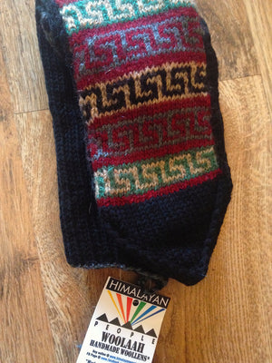 Woolen Socks, Charcoal Black with Vibrant Colour Pattern