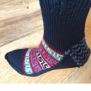 Woolen Socks, Charcoal Black with Vibrant Colour Pattern