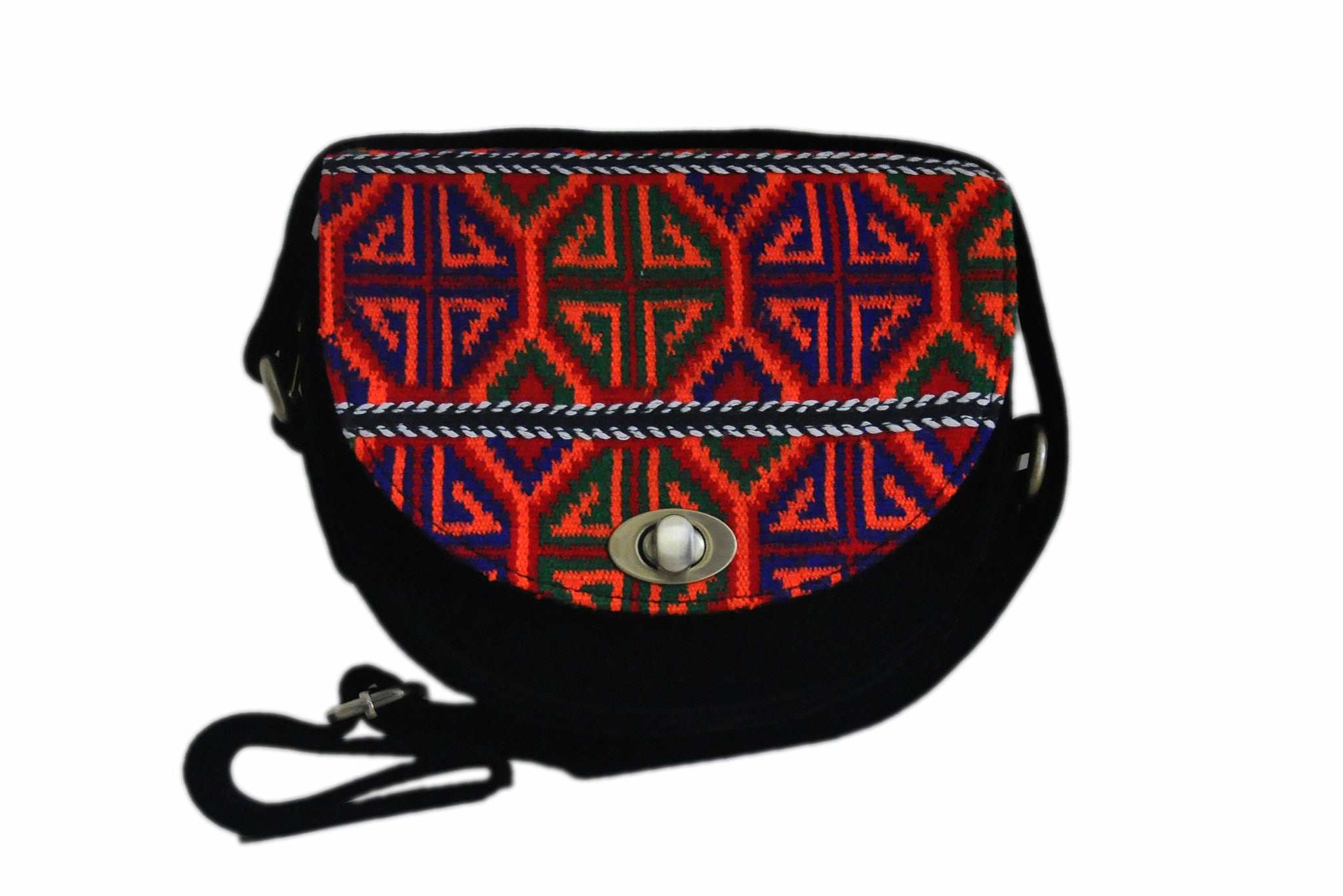 Woven Traditional Circular Pattern Satchel with Shoulder Length Strap