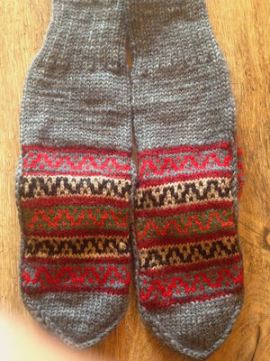 Woolen Socks, Grey with Bright Colour Pattern