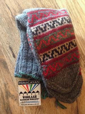 Woolen Socks, Grey with Bright Colour Pattern