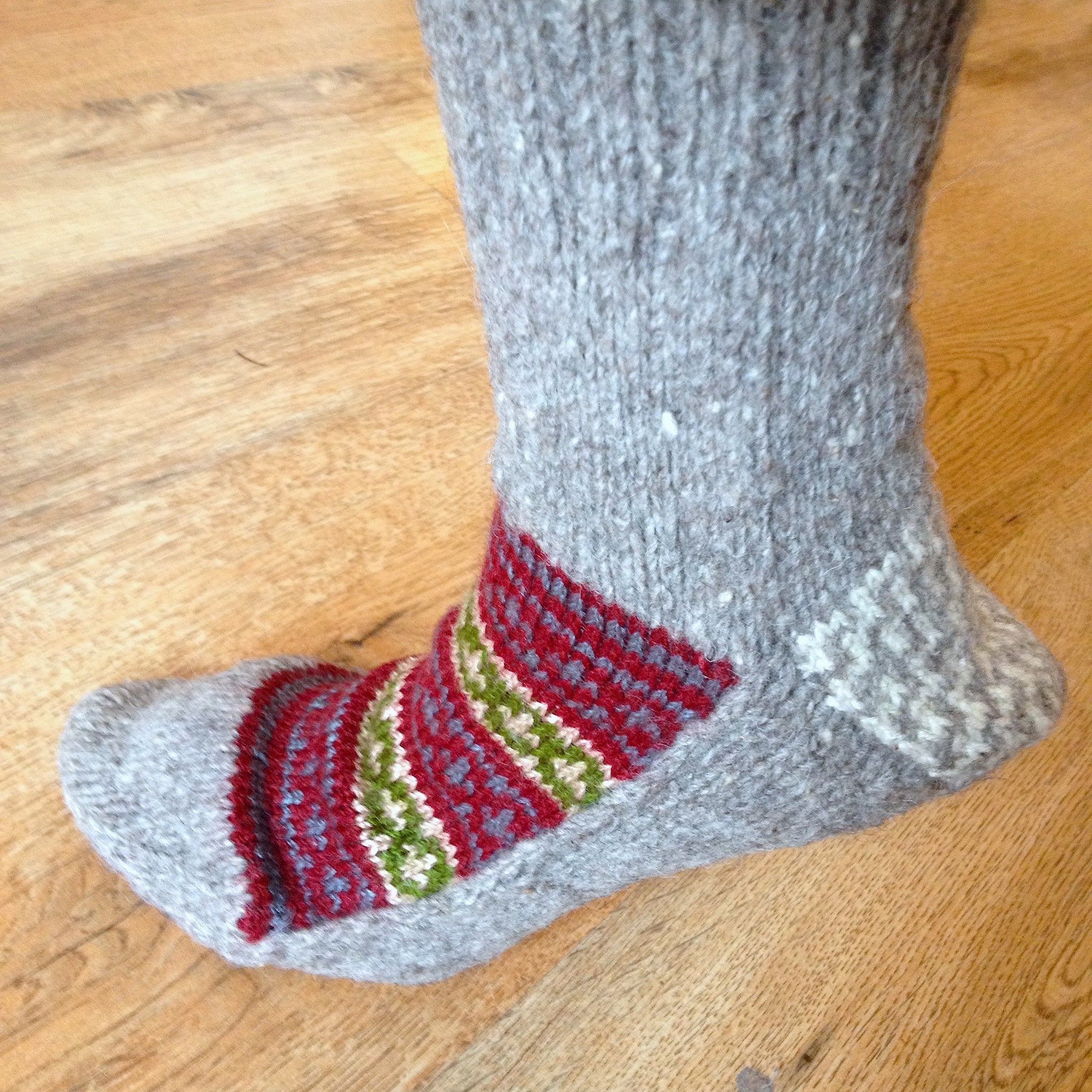 Woolen Socks, Soft Grey With Colourful Pattern