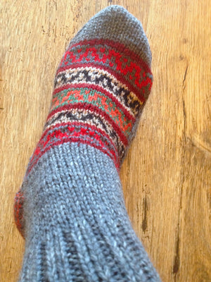 Woolen Socks, Grey with Bright Colour Pattern