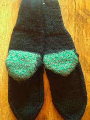 Woolen Socks, Military Green With Colourful Pattern