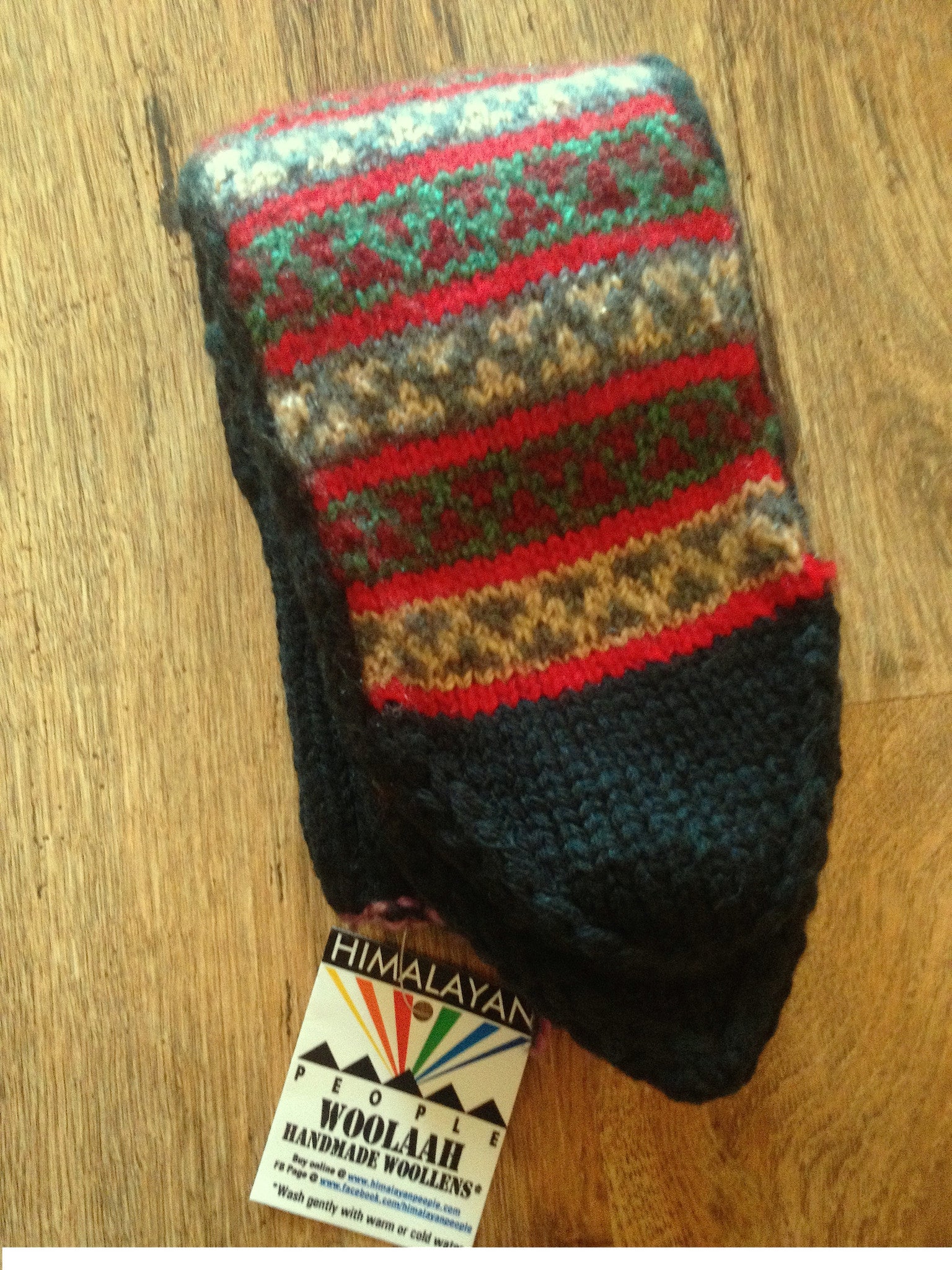 Woolen Socks, Military Green With Colourful Pattern