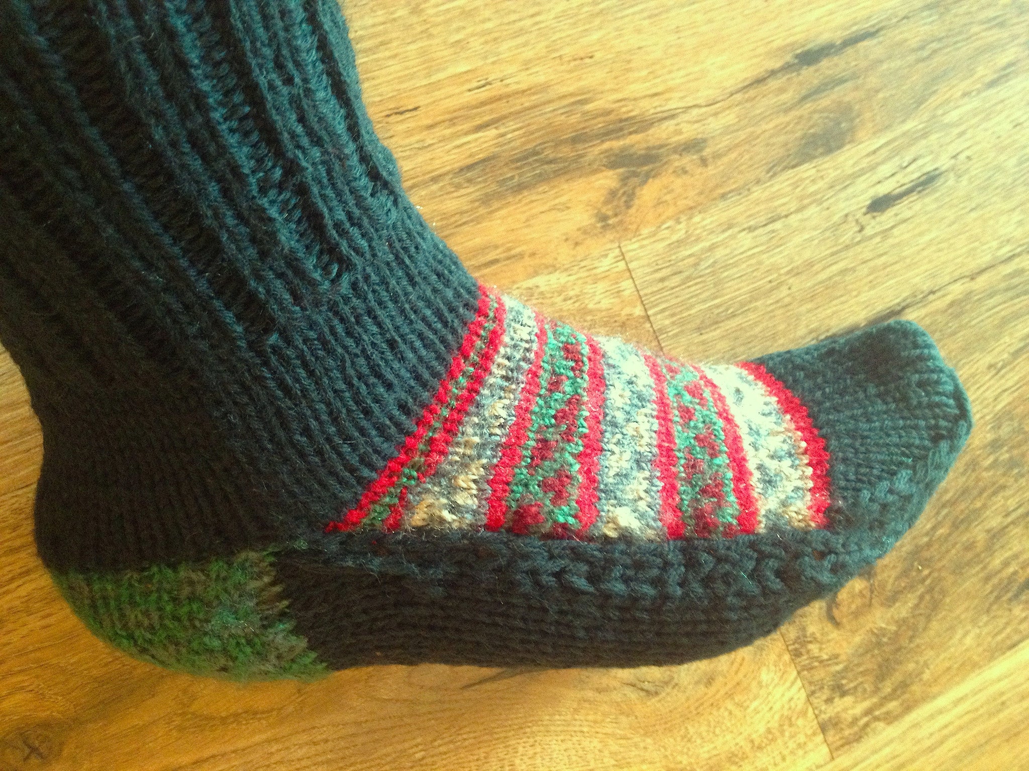 Woolen Socks, Military Green With Colourful Pattern