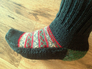 Woolen Socks, Military Green With Colourful Pattern