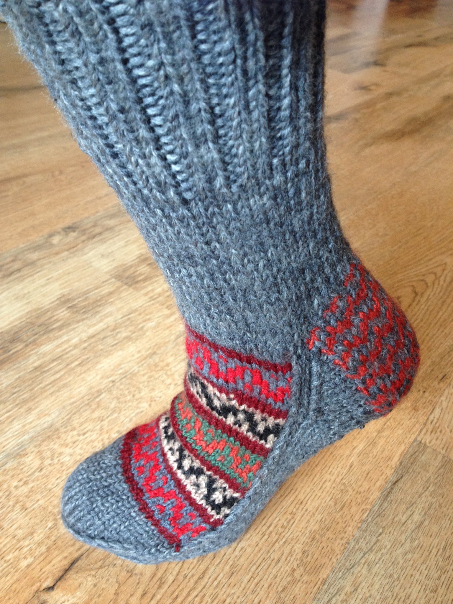 Woolen Socks, Grey with Bright Colour Pattern