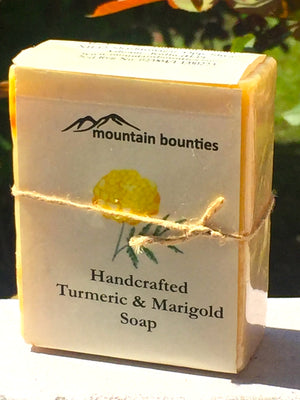Turmeric & Marigold Soap, handmade cold pressed, 100% natural, 100% Handmade, Cold Pressed, herbal soap, cold pressed, Handmade, 100% Natural, Moisturising for face, hands and hair, Recommended for prematurely aged skin, sensitive, inflamed and dry skin. Cold pressed, 100% natural, handmade, Natural Skin Care, Natural oils, Skin Care, Himachal Oils, Himalayan Salt, Mountain Bounties, Himalayan people Care