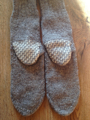 Woolen Socks, Soft Grey With Colourful Pattern