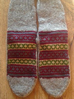 Woolen Socks, Soft Grey With Colourful Pattern