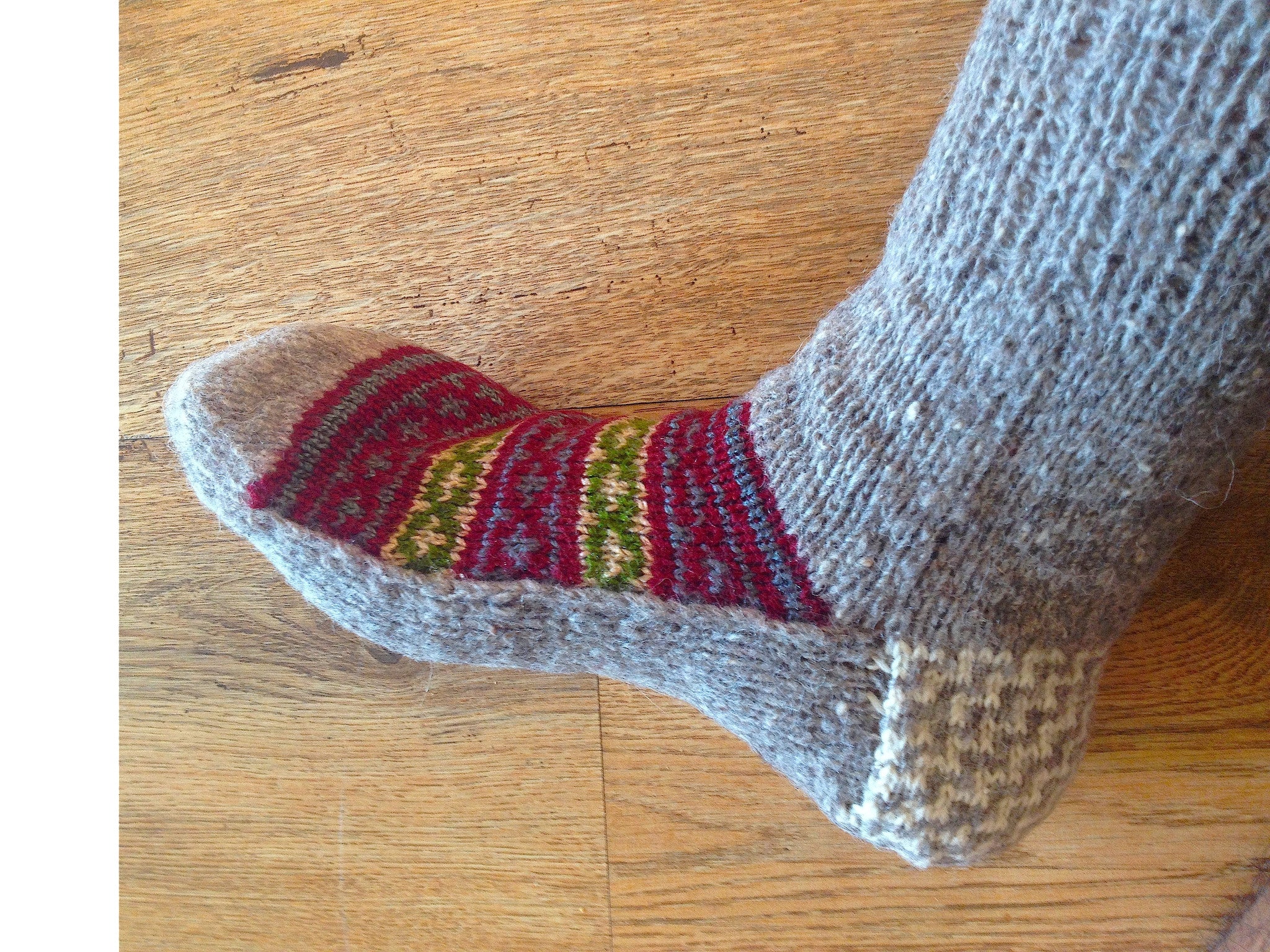 Woolen Socks, Soft Grey With Colourful Pattern