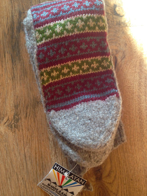 Woolen Socks, Soft Grey With Colourful Pattern