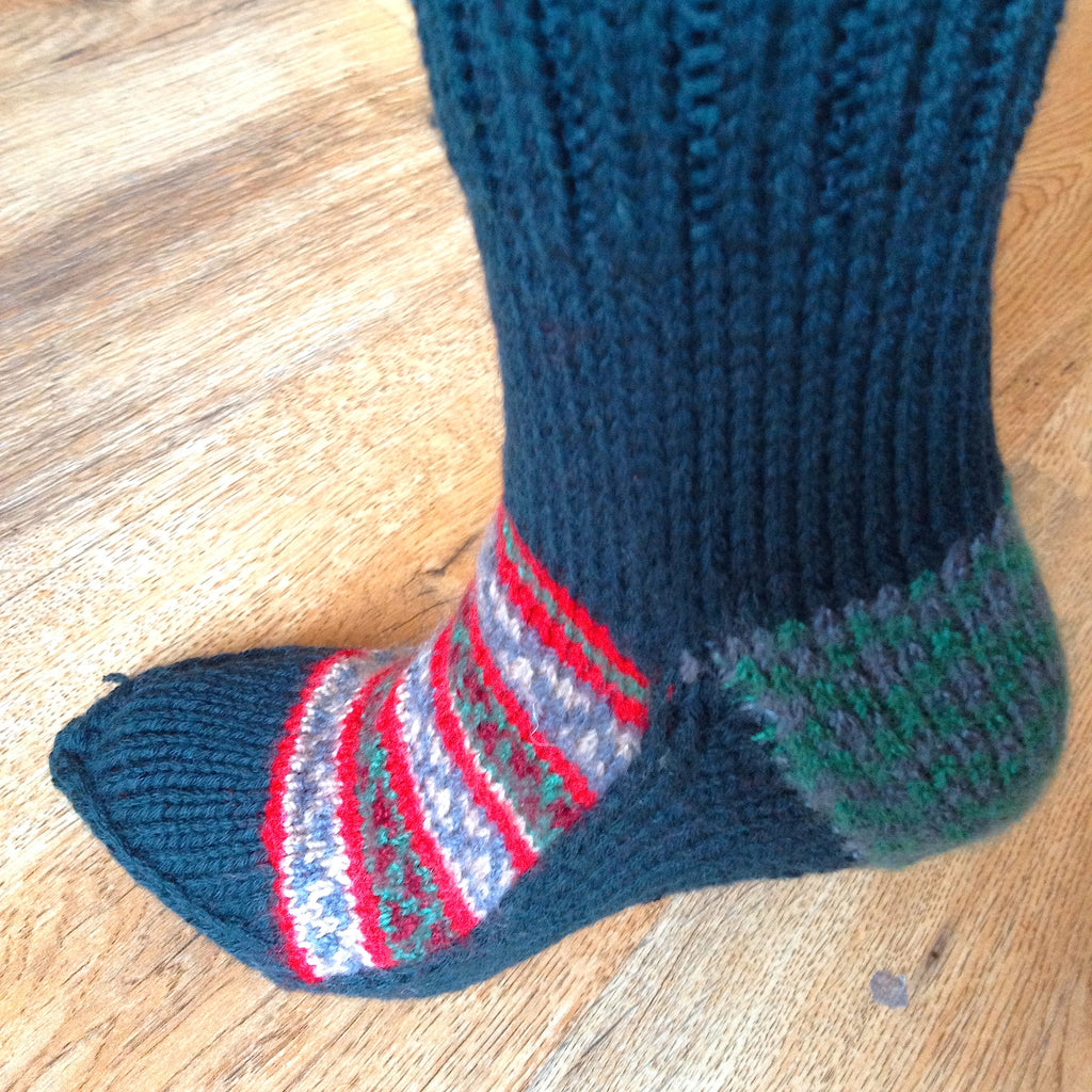 Woolen Socks, Military Green With Colourful Pattern