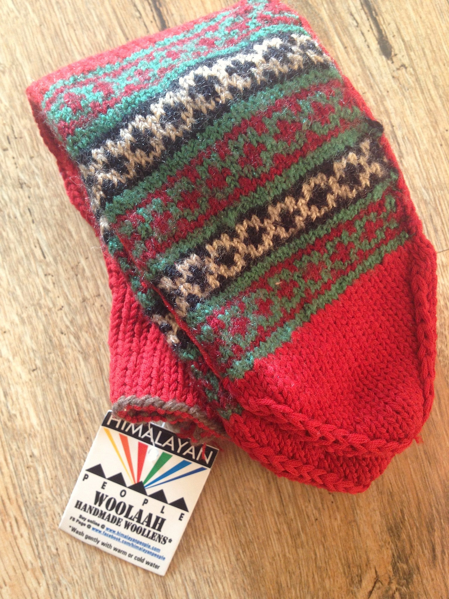 Woolen Socks, Christmas Red, Handmade