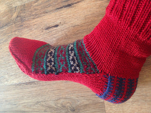 Woolen Socks, Christmas Red, Handmade