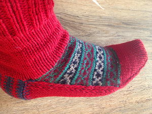 Woolen Socks, Christmas Red, Handmade