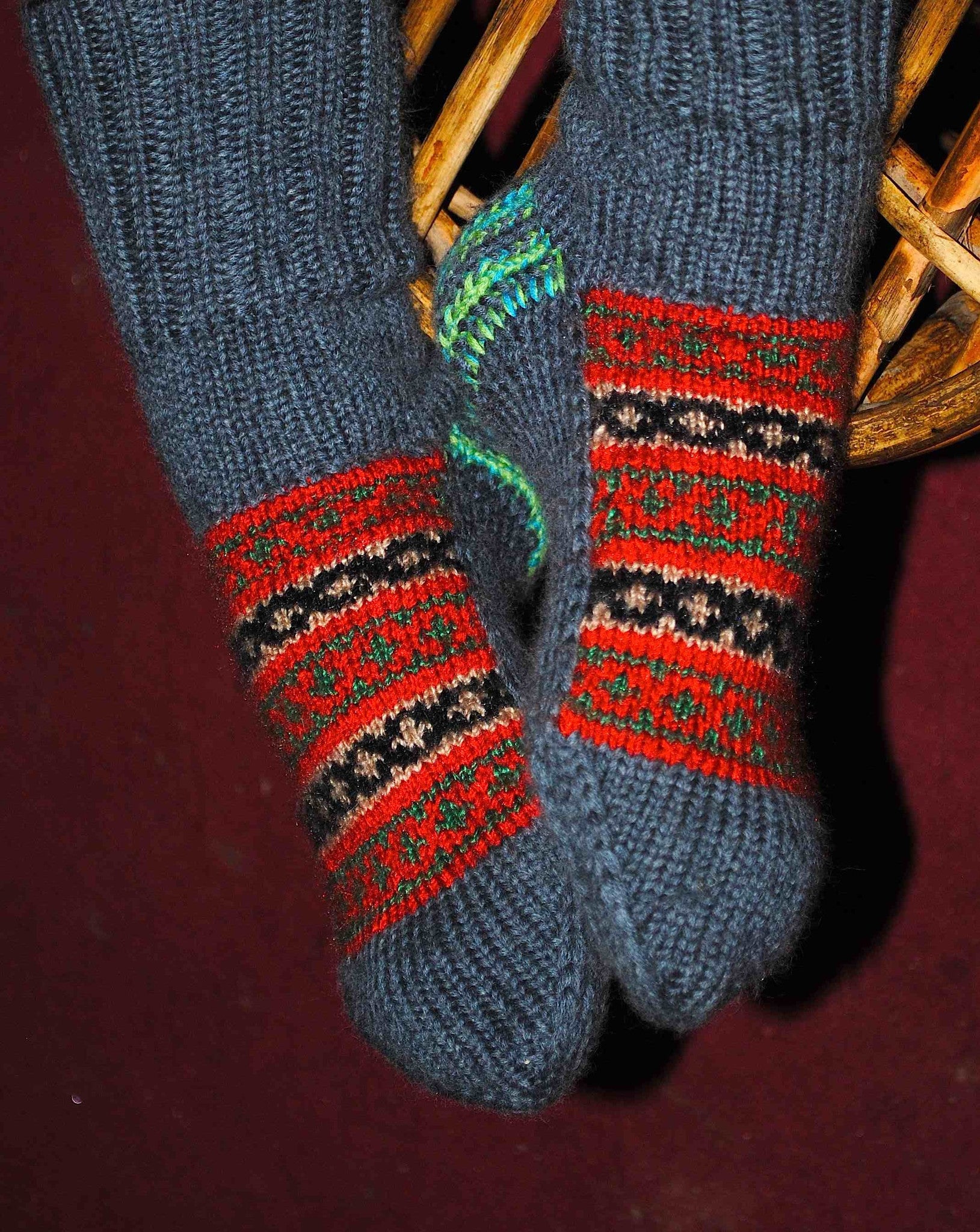 Woolen Socks, Grey with Bright Colour Pattern