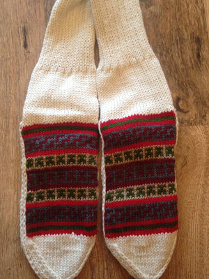 Woolen Socks, White with Christmas Colours