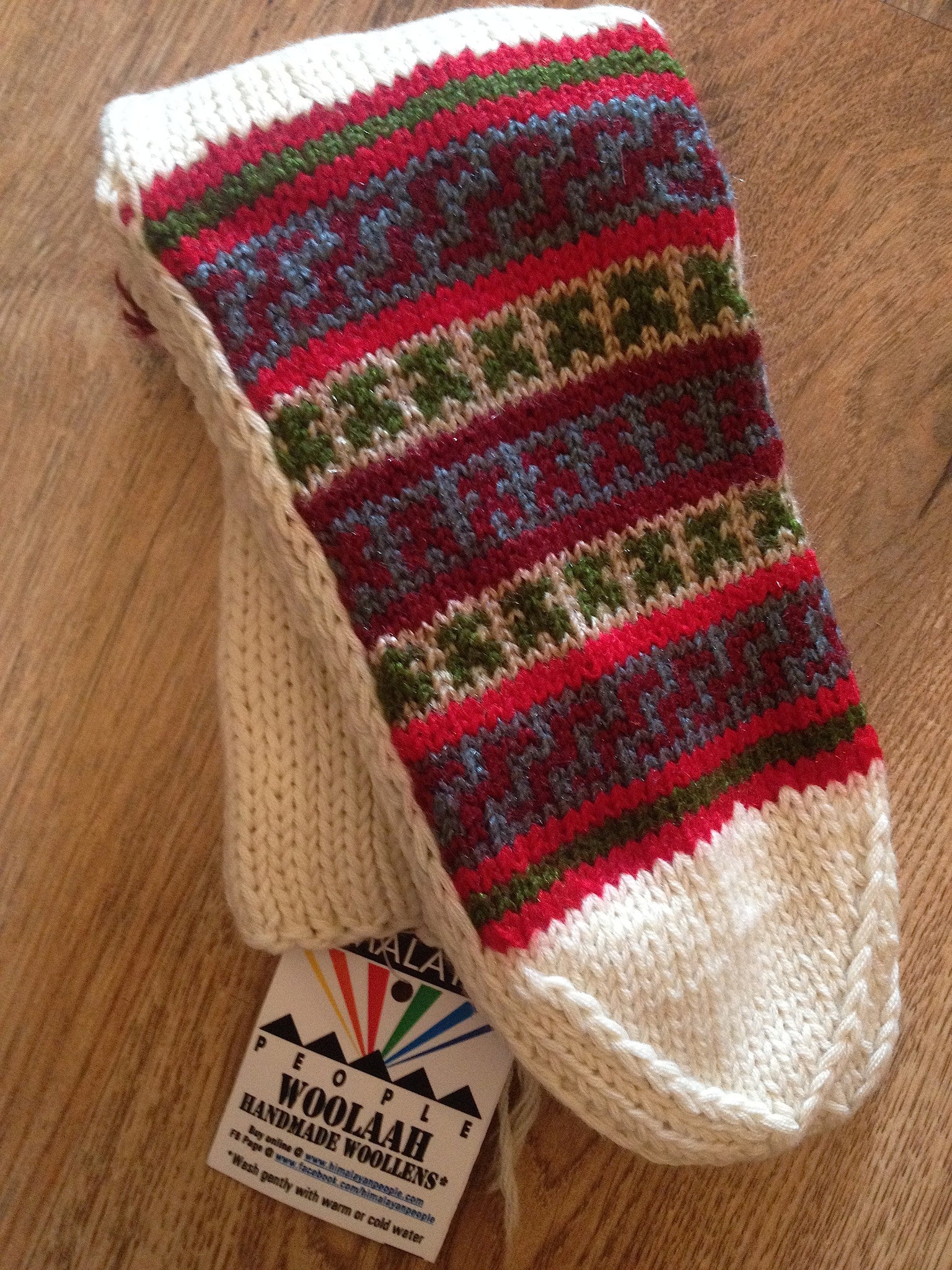 Woolen Socks, White with Christmas Colours