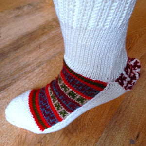 Woolen Socks, White with Christmas Colours