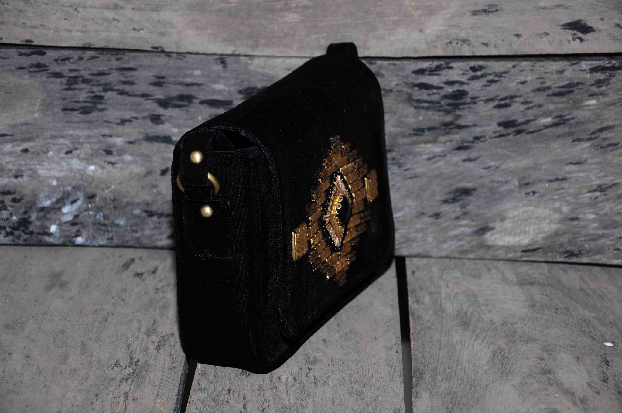 Hand Bag Small Studded Himalayan on Black Velvet